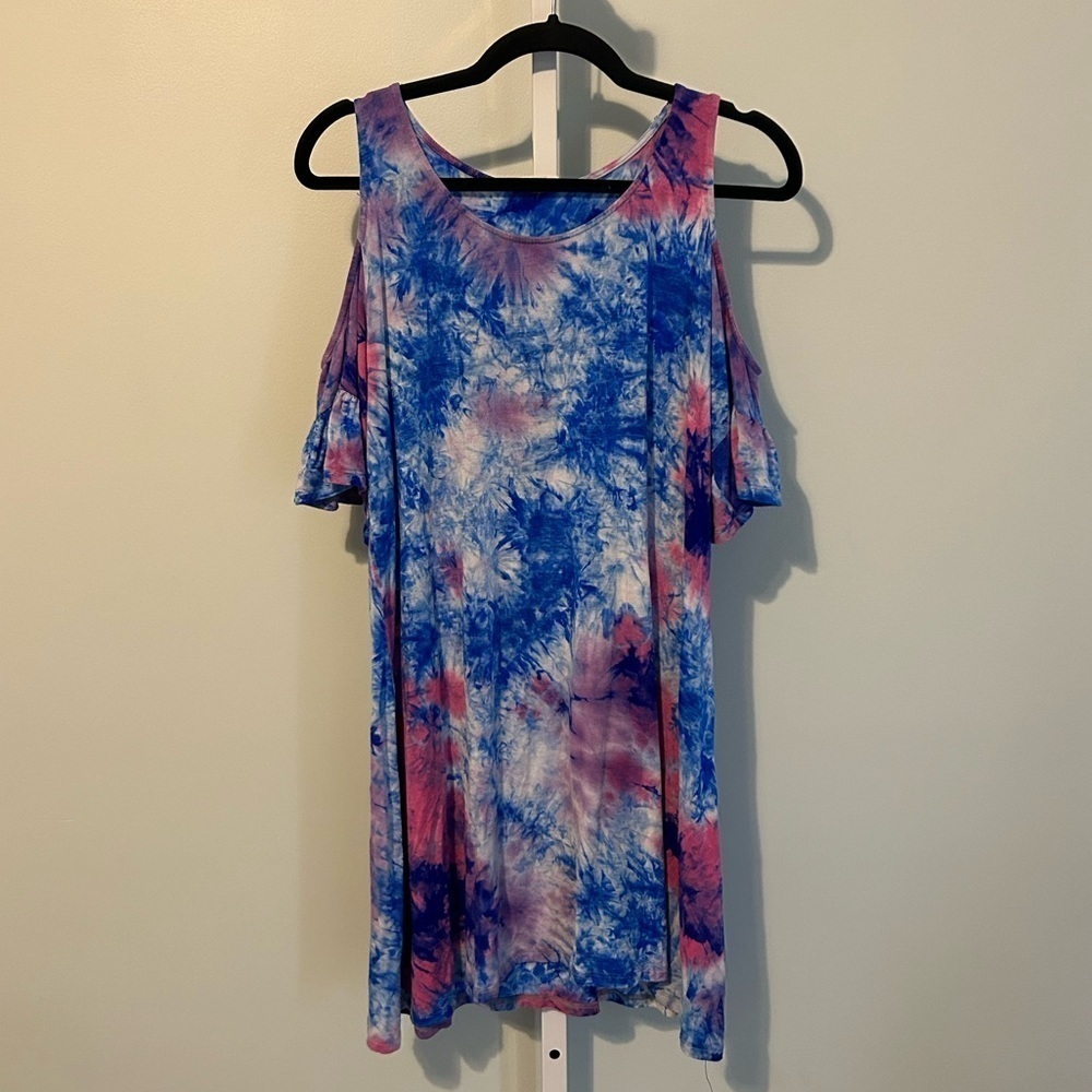 Entro Blue Tie Dye Cold Shoulder Dress